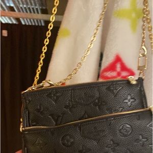 Brand new two black pochette bags with gold chain